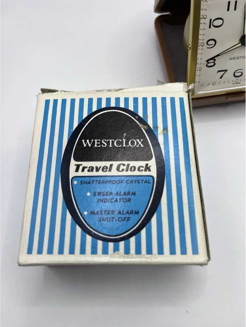 Westclox Folding Travel Alarm Clock Vintage Brown Clamshell In Box Works 3111.2